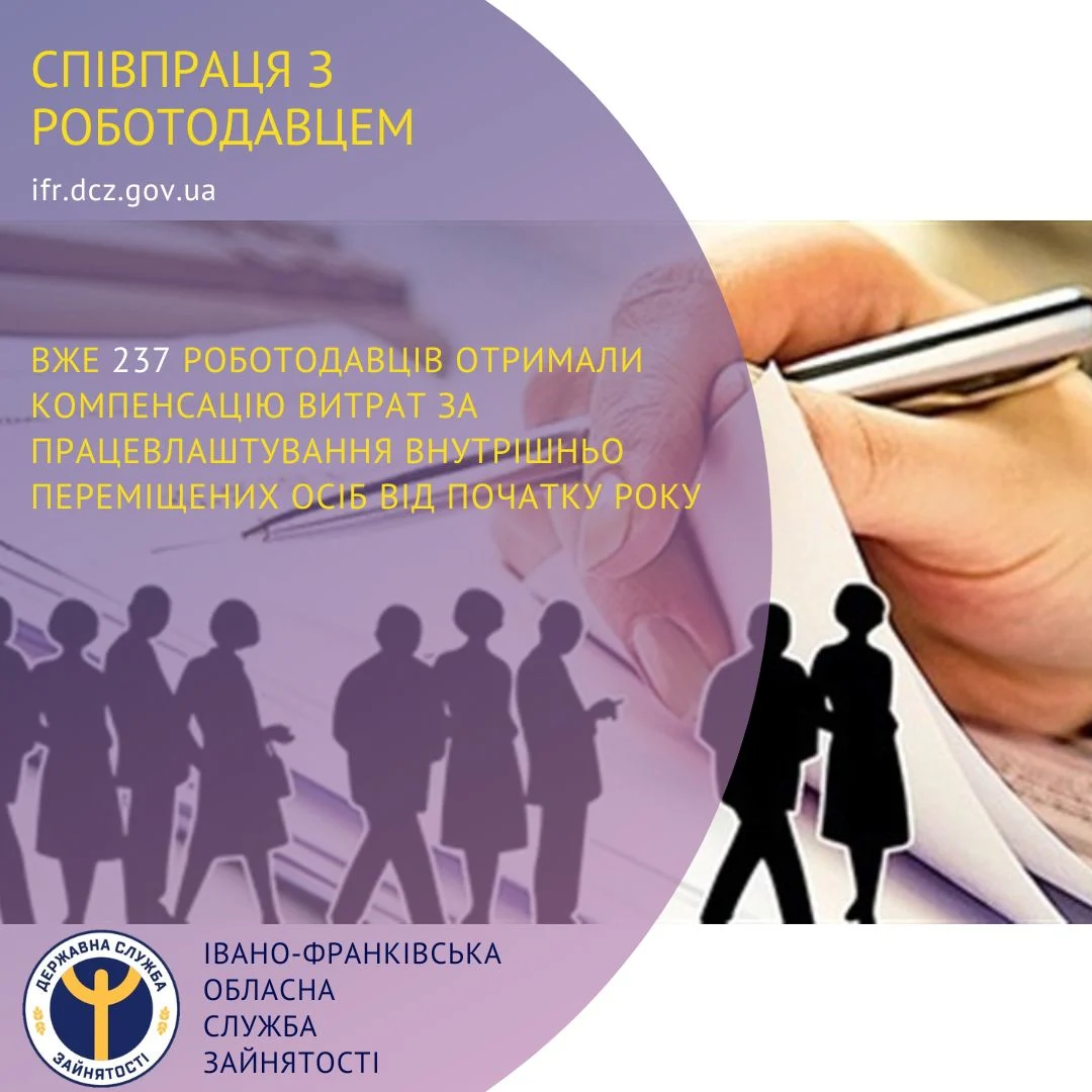 Вже 237 роботодавців отримали компенсацію витрат за працевлаштування внутрішньо переміщених осіб від початку року