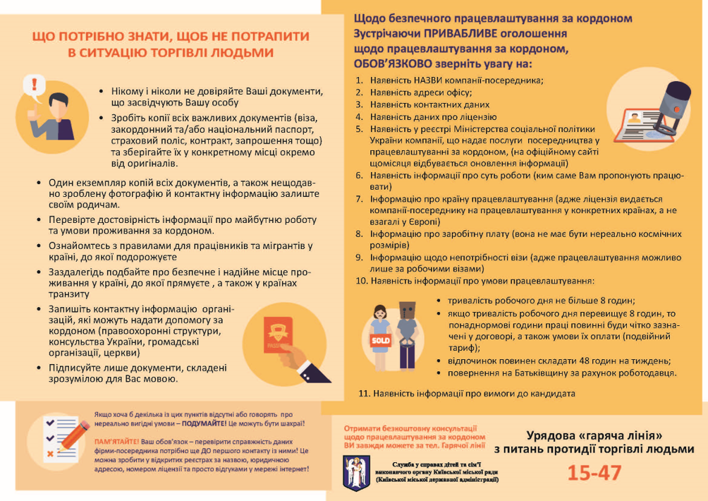 Інформаційні матеріали щодо запобіганню торгівлі людьми